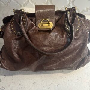 Frye Brown Leather Satchel with Gold Accents